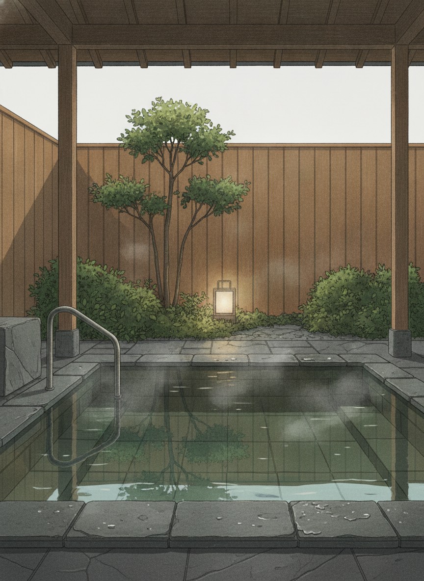 Illustration of Ueki Onsen Kirinoyu in Ueki Onsen, Yonetsuka, on the inn row by the Goshi river
