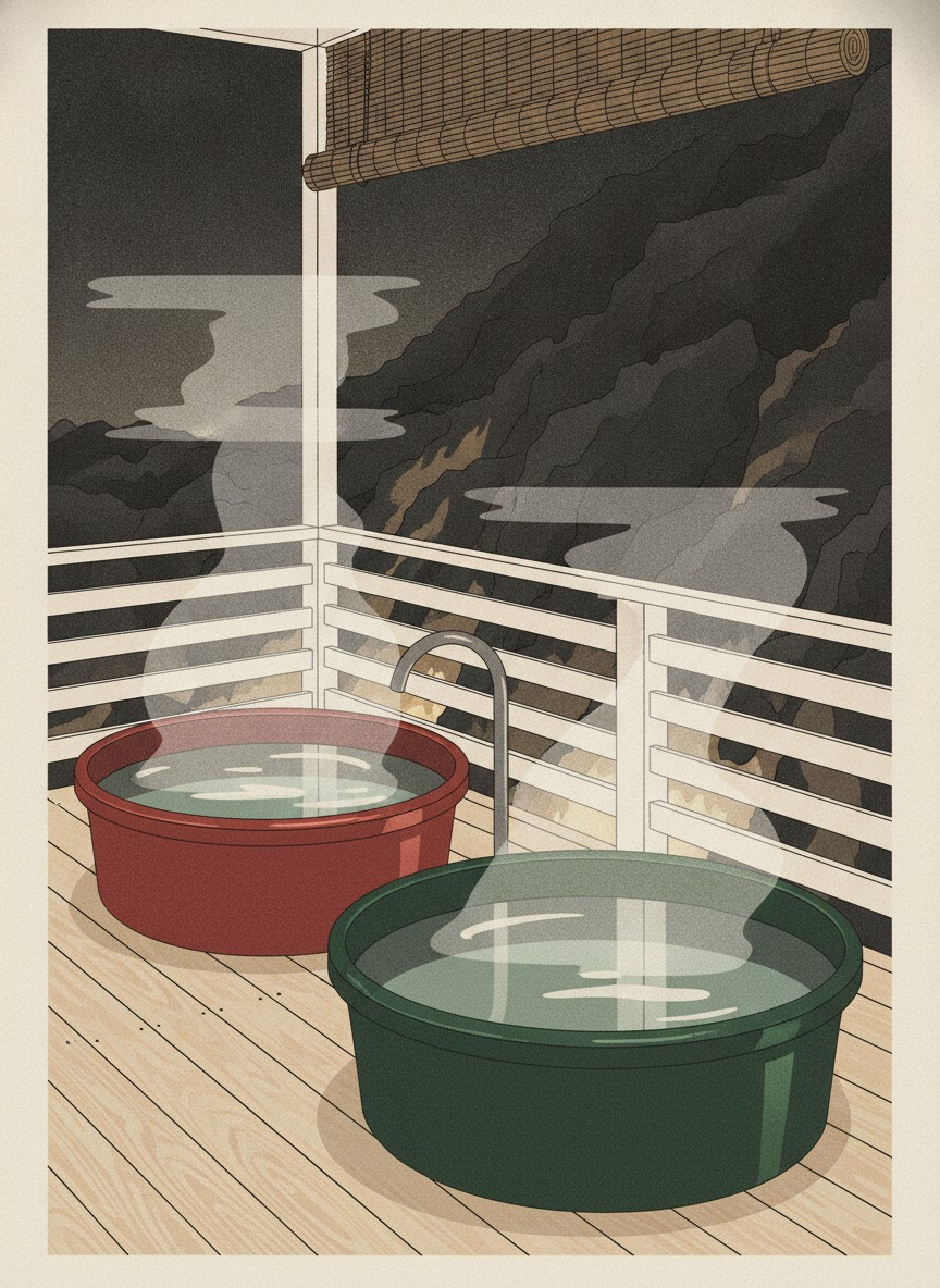 Illustration of Mandara-Yu in Kinosaki, up the hill toward Onsenji