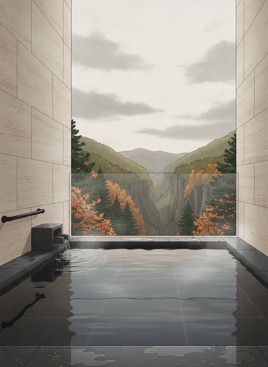 Illustration of Hotel Harvest Kinugawa Keisui in Ohara, on the gorge south of the station