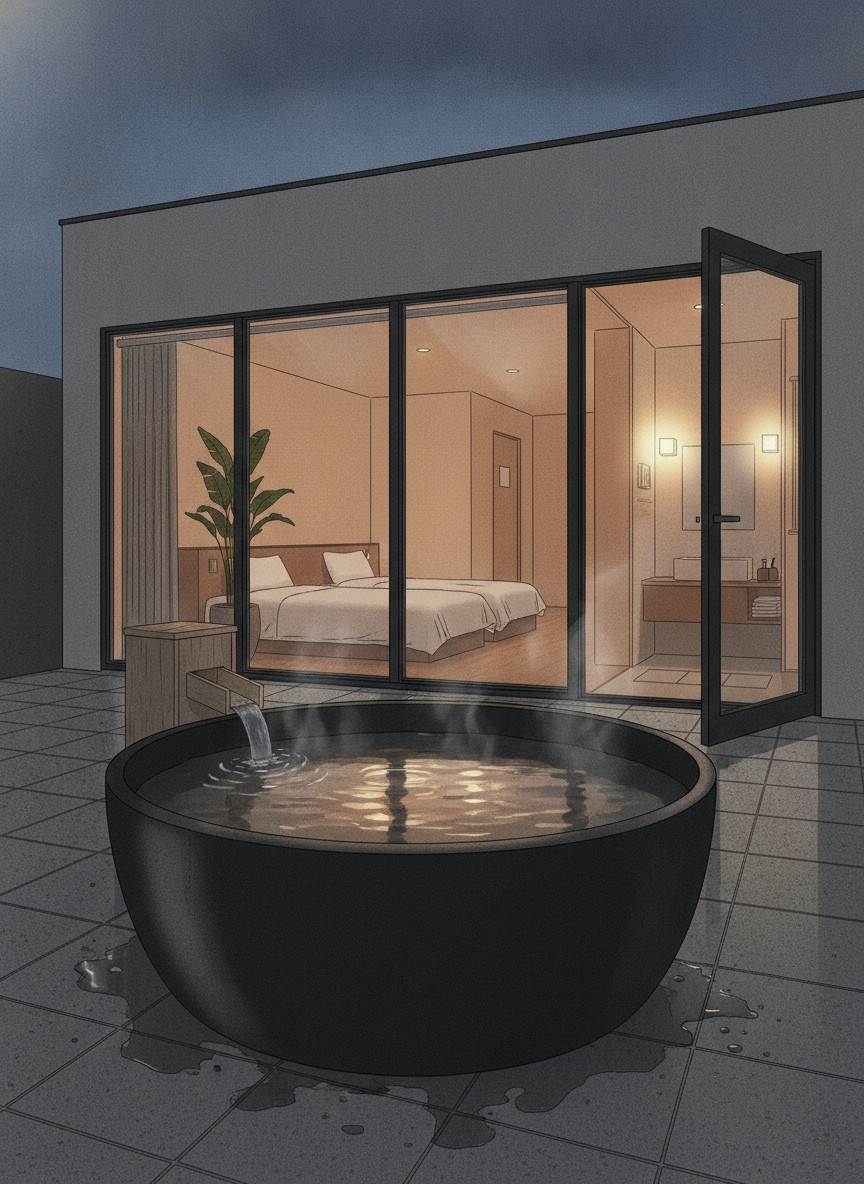 Illustration of Livemax Resort Kinugawa in Ohara, south end, ten minutes on foot from Kosagoe Station