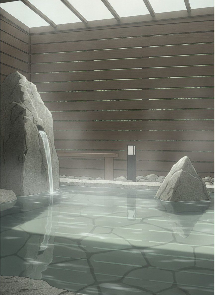 Illustration of Ooedo Onsen Monogatari Premium Kinugawa Kanko Hotel in Taki, on the east bank above the Fureai pedestrian bridge