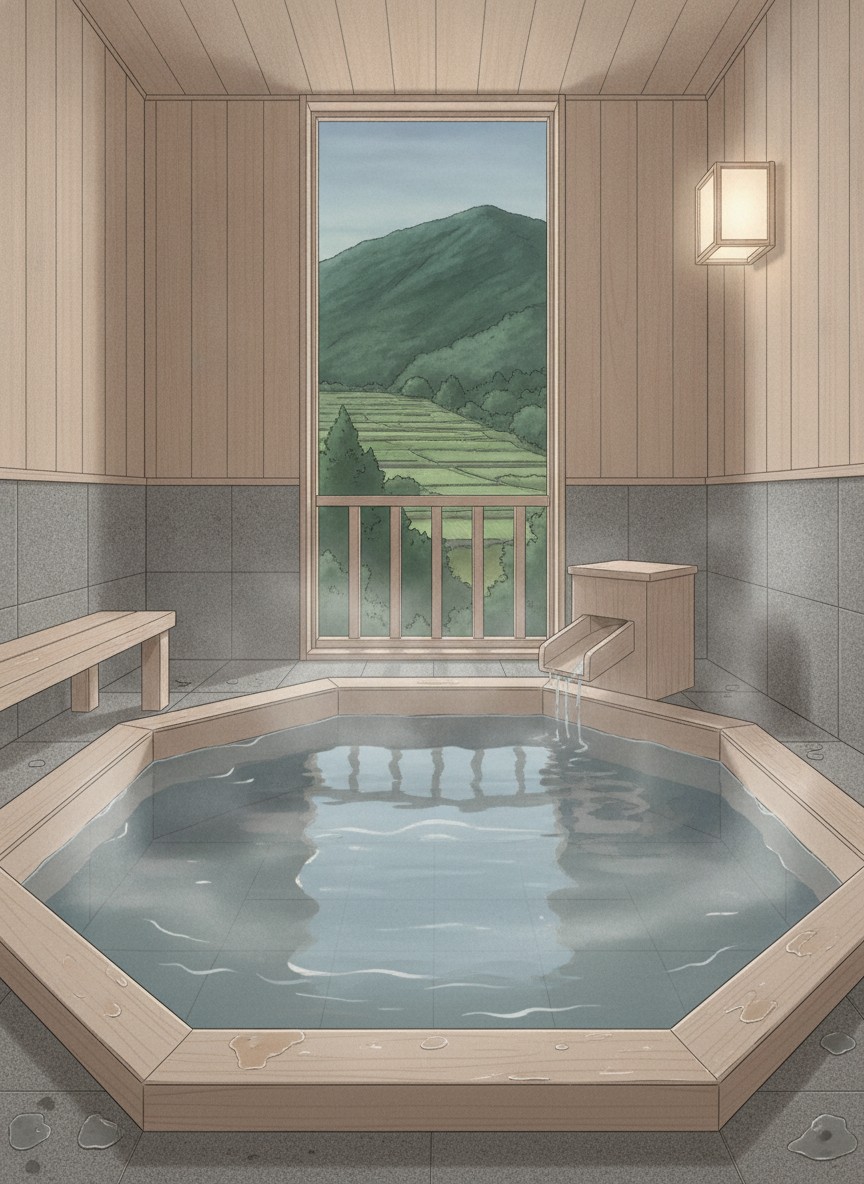 Illustration of Wakatake no Sho in Fujiwara, by Kinugawa-Koen Station at the upstream end of the strip