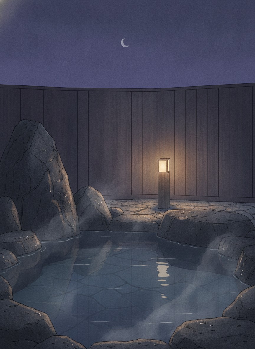 Illustration of Kirishima Miyama Hotel in Maruo, in the center of the Kirishima Onsen-kyo spa village, next to the Kirishima Onsen Market