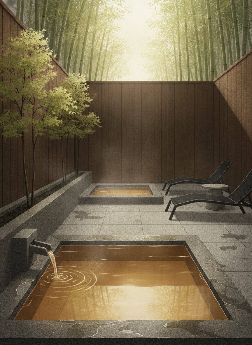 Illustration of Orihashi Ryokan in Shimonakatsugawa, Myoken Onsen, on the Amori River two minutes from the Myoken Onsen bus stop