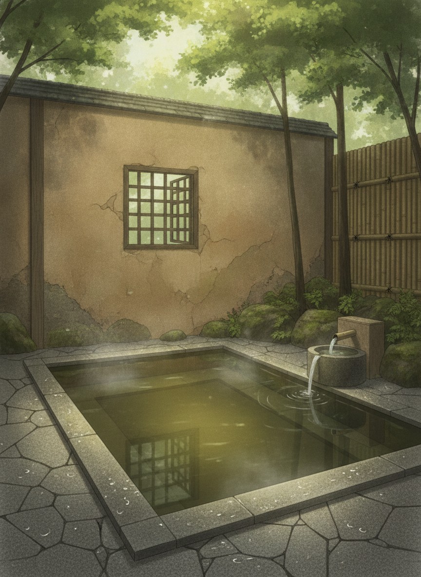 Illustration of Tsumikusa no Yado Komatsu in Maruo, in woodland on the upper edge of the Kirishima Onsen-kyo spa villages
