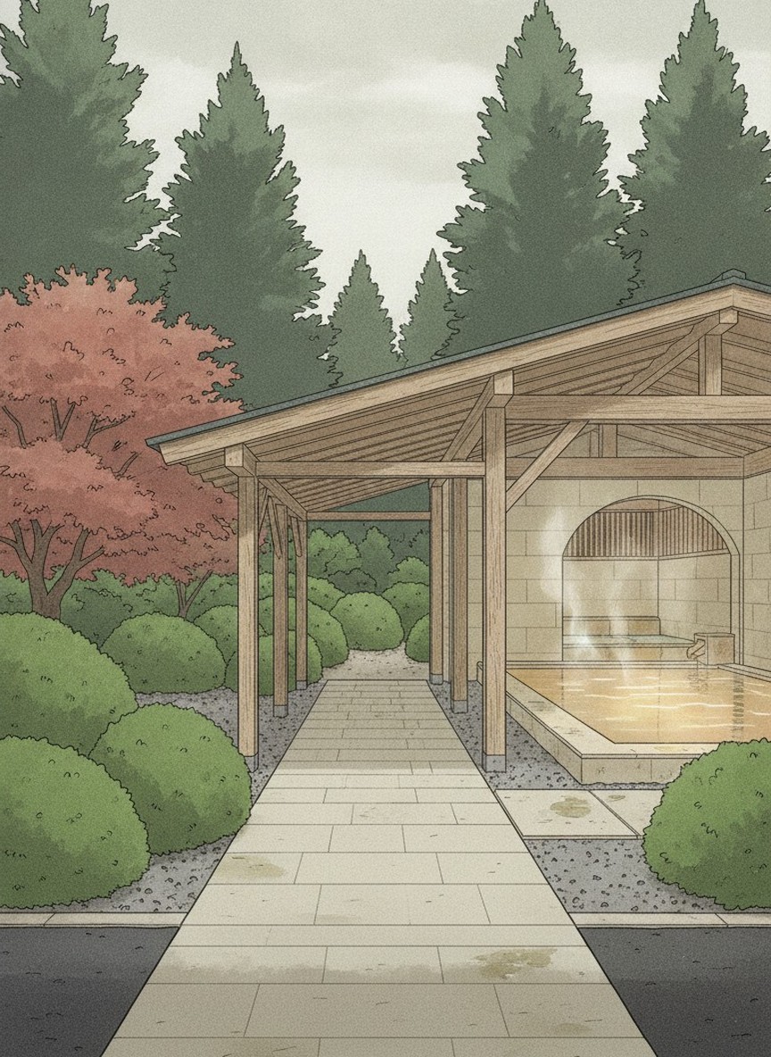 Illustration of Pal Club Daichi no Yu in Kuju Highland, Ariuji, Kuju-machi, Taketa, at the Pal Club farm complex