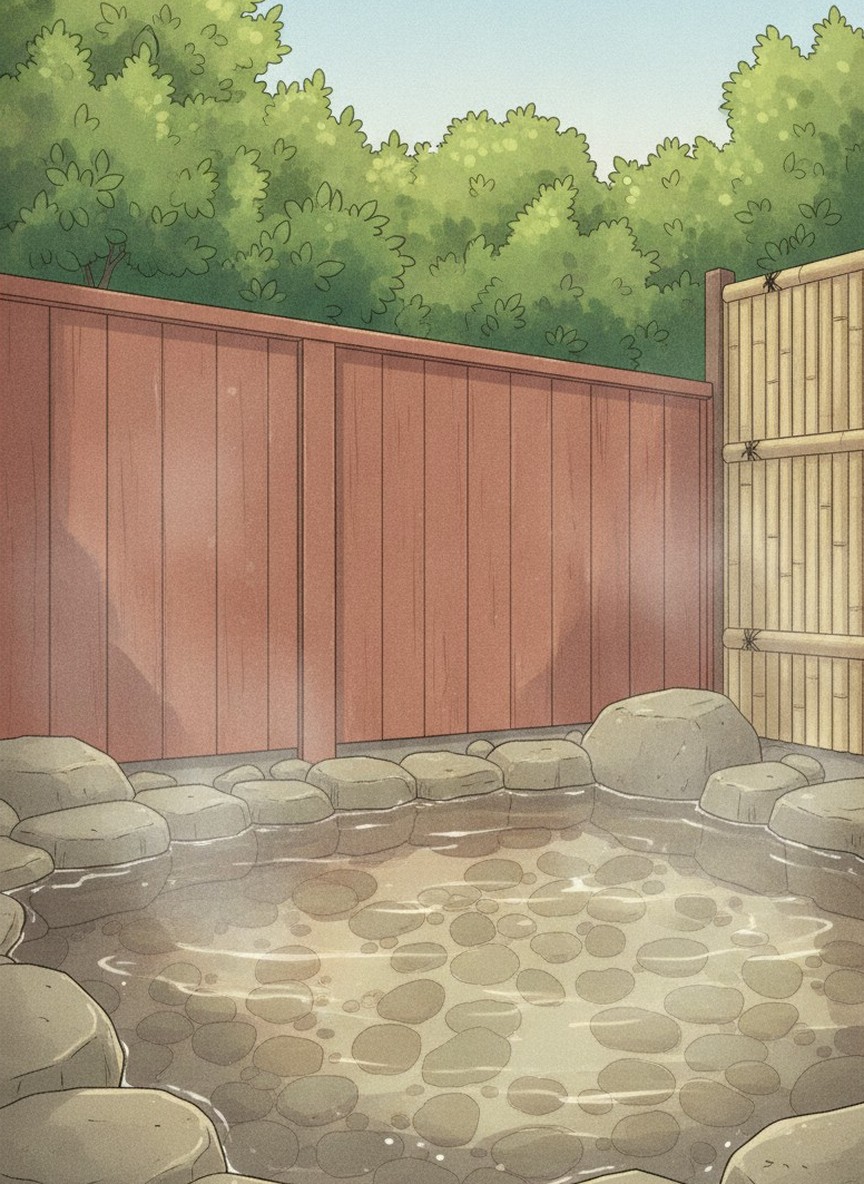 Illustration of Hannari Oyado Ryusenkaku in Hosenji Onsen, Kokonoe, near the Ishibitsu-no-yu public bath in the spa village