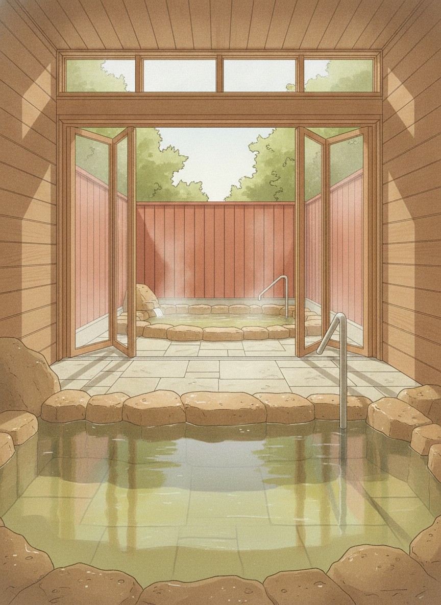 Illustration of Yuya Amane in Kayagi, Kuju-machi, on the Serikawa river about 3 km upstream of the Nagayu bath town