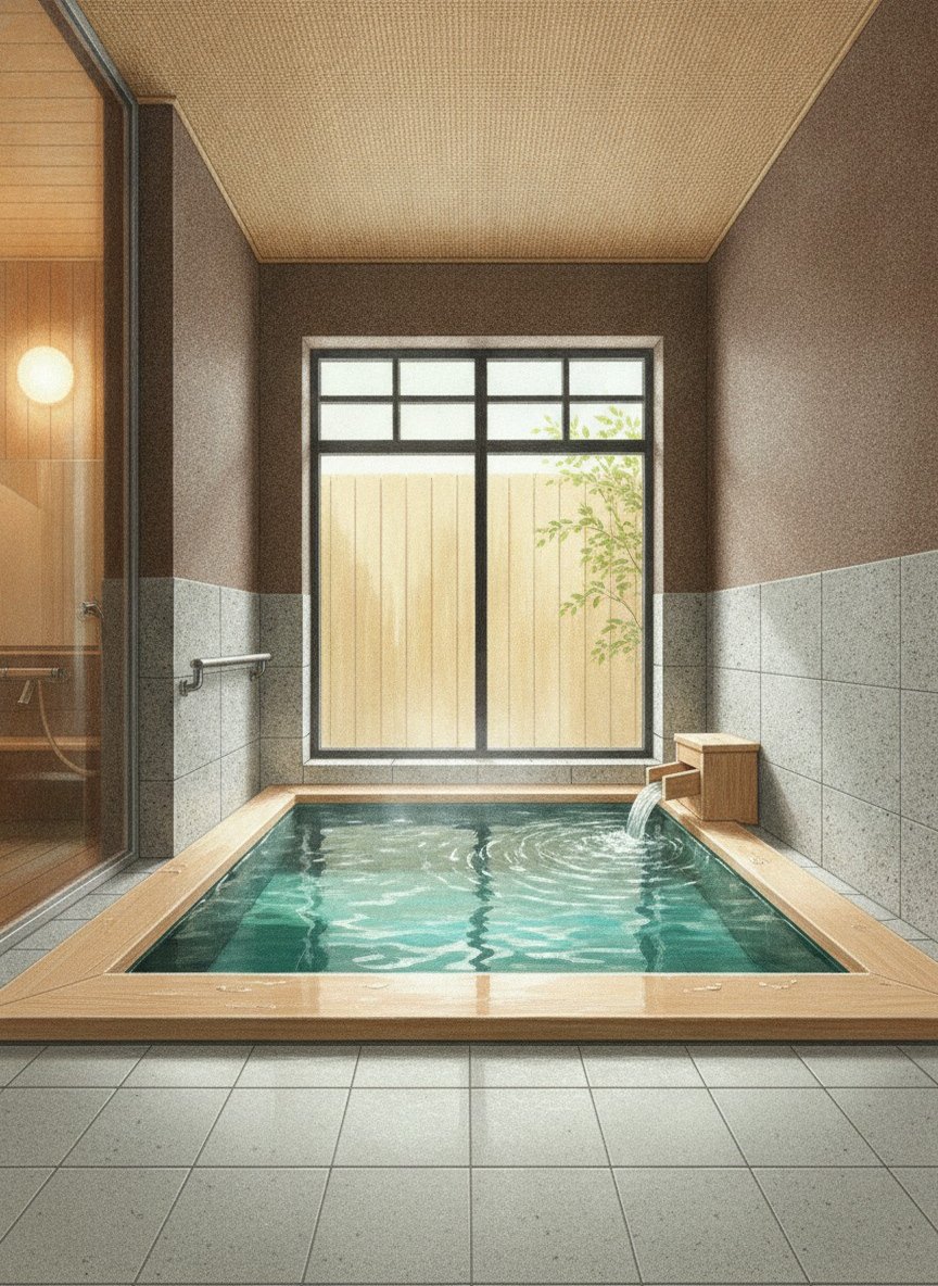 Illustration of Oiwakeya Ryokan in Utsukushigahara Onsen, in the Satoyamabe district east of central Matsumoto
