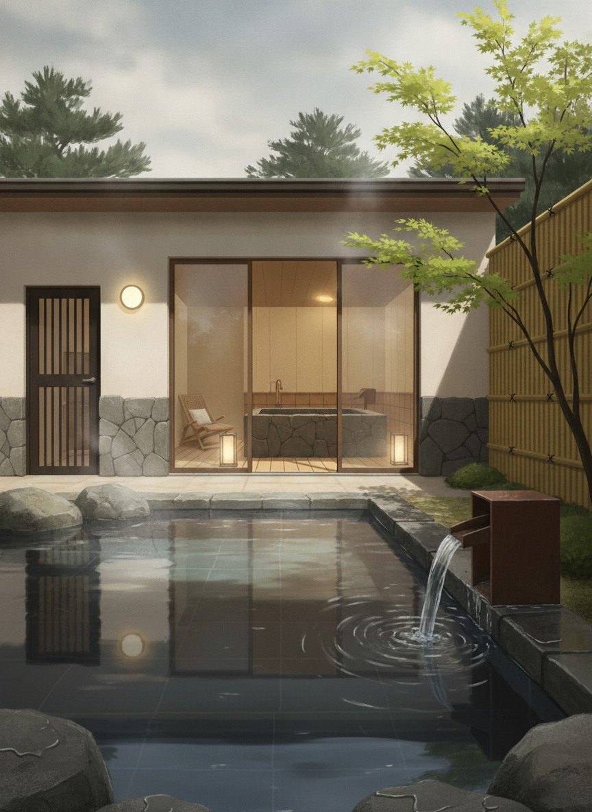 Illustration of Shoho in Utsukushigahara Onsen, on the hillside of the Satoyamabe district east of central Matsumoto