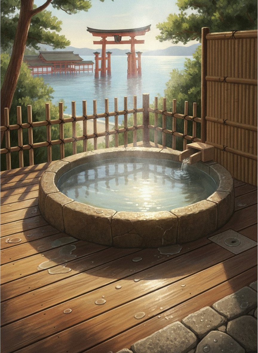 Illustration of Jukeiso in Miyajima island, about 950 meters from the ferry pier