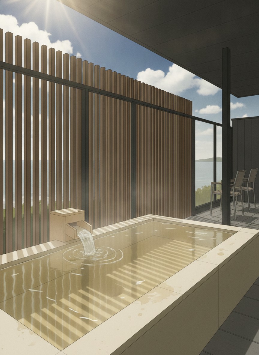 Illustration of LiVEMAX RESORT Miyahama Ocean View in Miyahama Onsen, on the water at Hatsukaichi