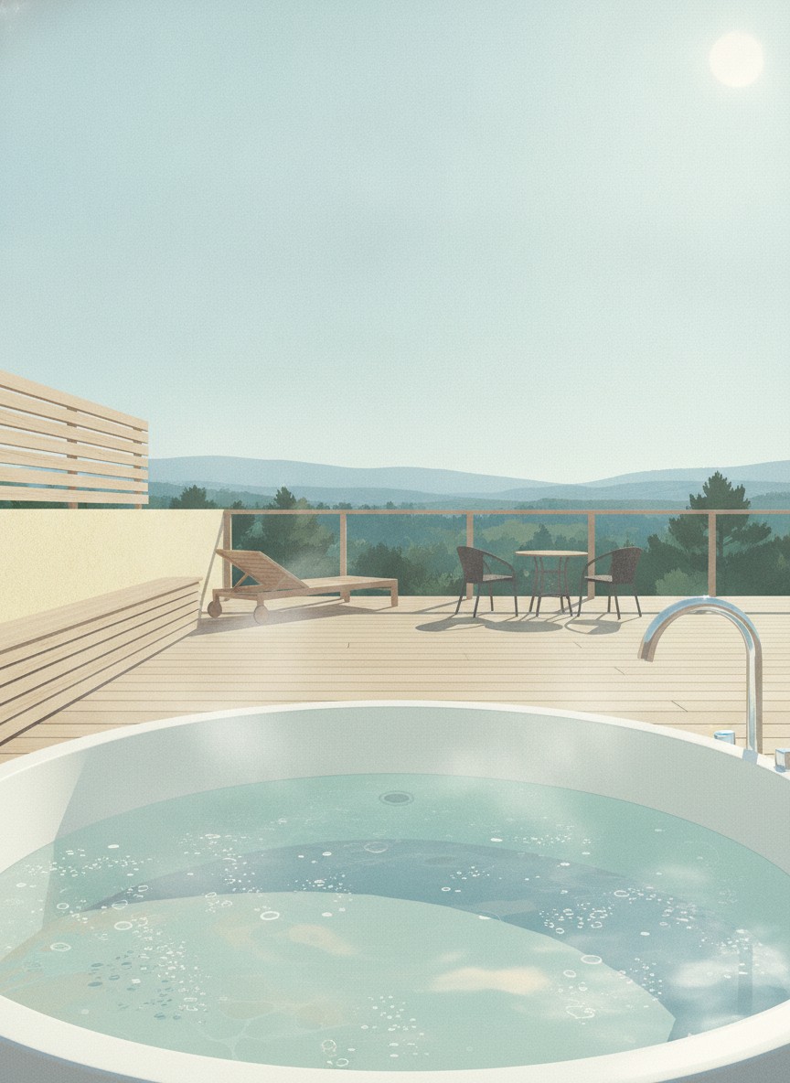 Illustration of Resort Hotel Moana Coast in Takasago, Tosatomariura, on the hillside above the Naruto Strait road