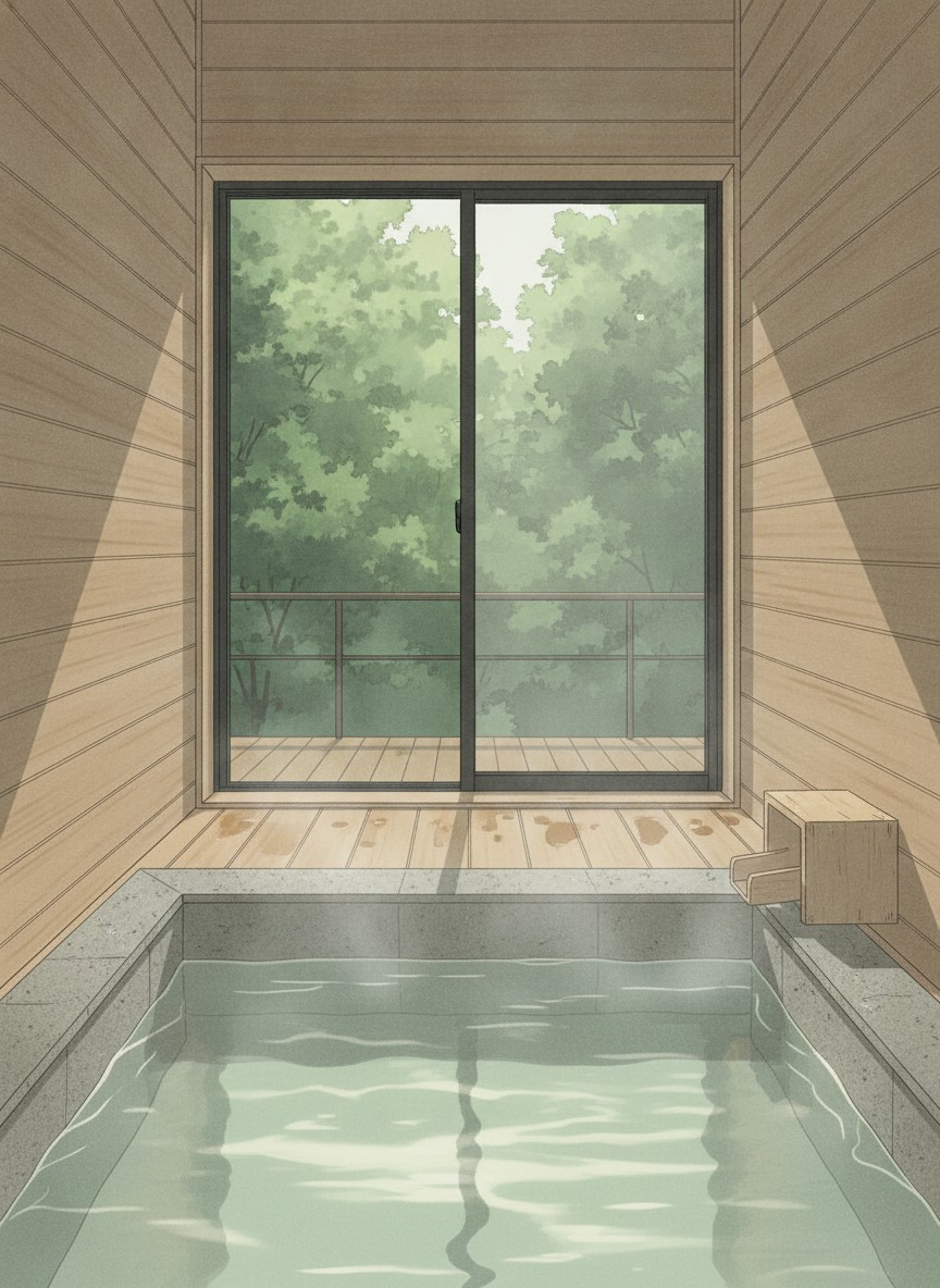 Illustration of Matsukawaya Nasu Kogen Hotel in Nasu-Yumoto, at the top of the old village above Shika-no-yu