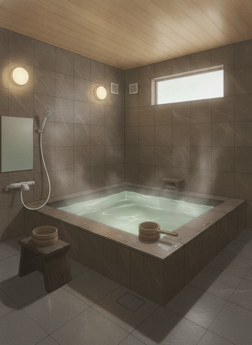 Illustration of Ryokan Sankai in Nasu-Yumoto, in the old onsen village a few minutes from Shika-no-yu