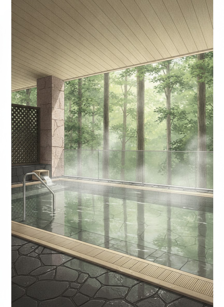 Illustration of Hotel Kanro no Mori in Konbu Onsen, Niseko town, up the forest road above the Niseko Grand