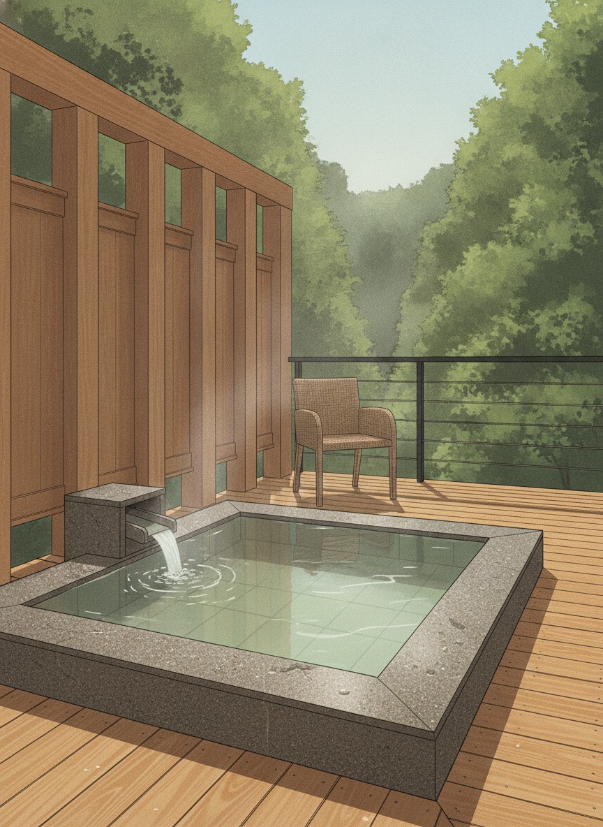 Illustration of Noboribetsu Onsenkyo Takinoya in Noboribetsu Onsen, above the street on the slope east of the Jigokudani path
