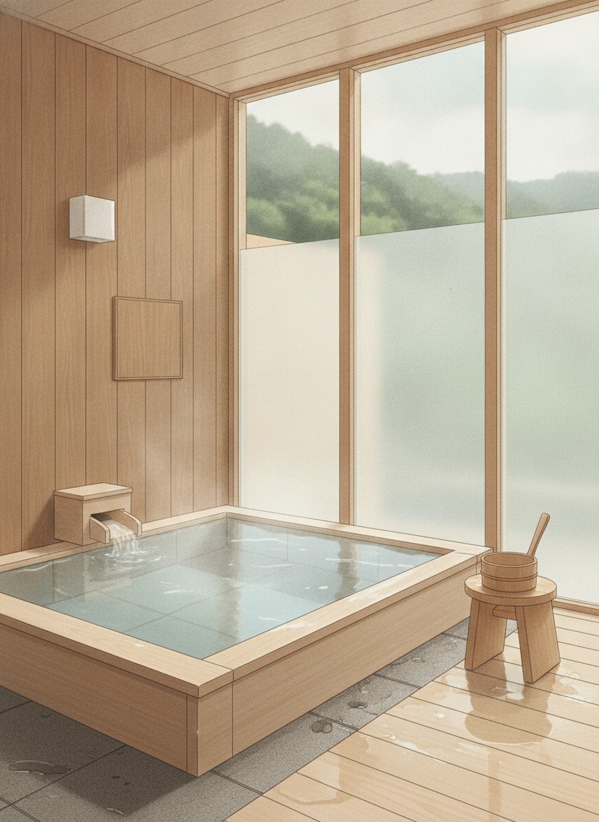 Illustration of Ryotei Hanayura in Noboribetsu Onsen, on the upper street opposite Park Hotel Miyabitei