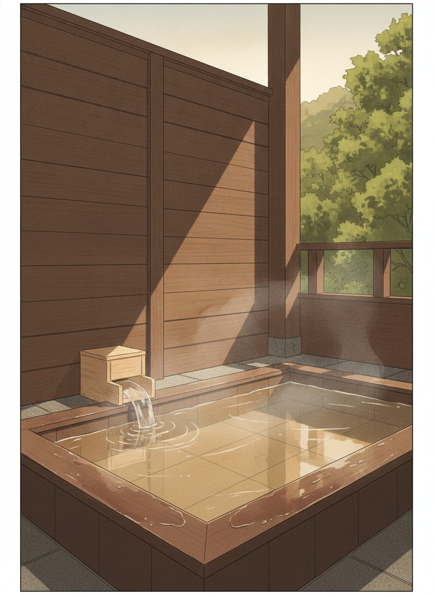 Illustration of Winkel Village in Asarigawa Onsen 2-chome, on the slope beside the Kurumi bridge