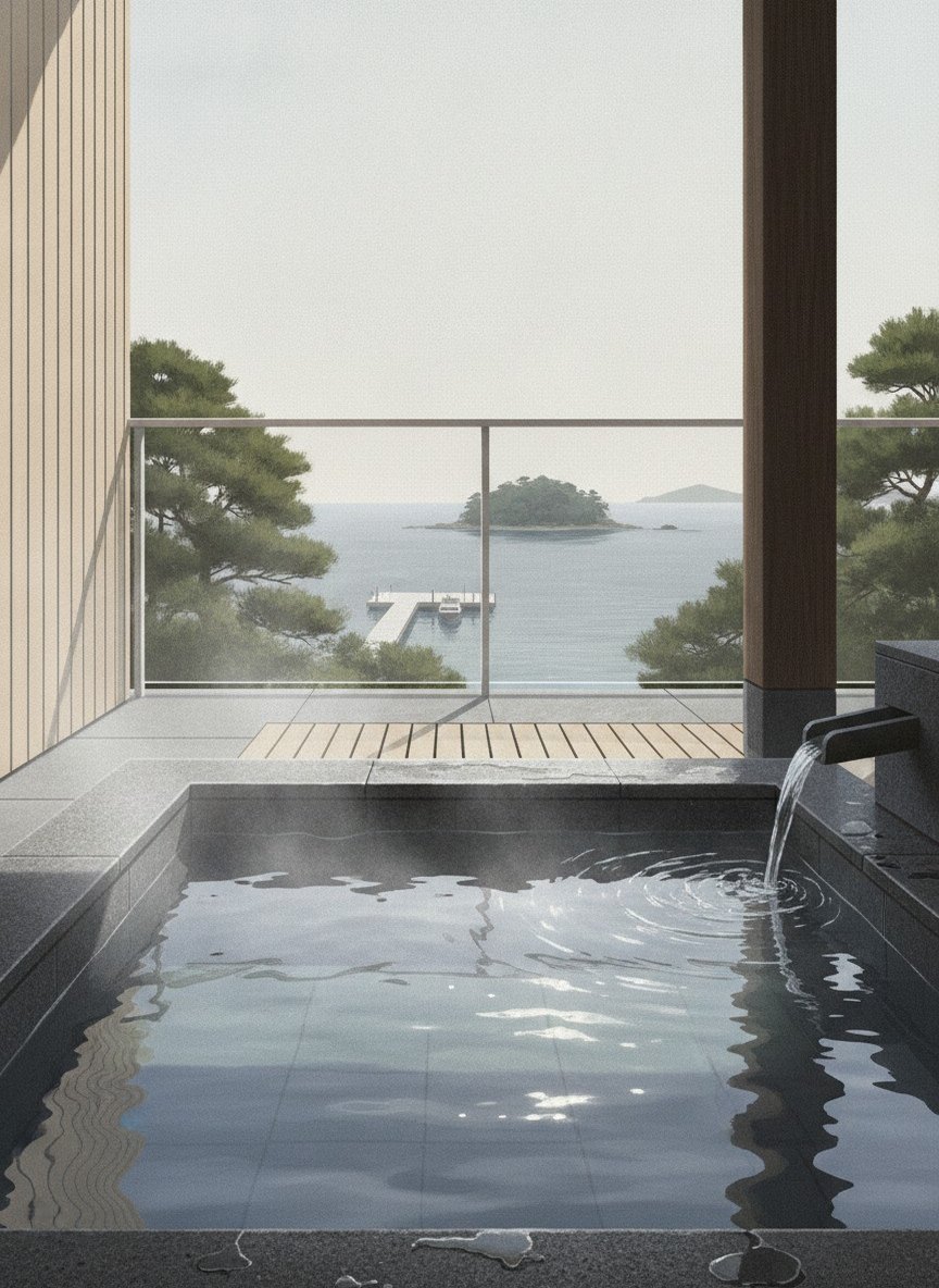 Illustration of Matsushima Century Hotel in Senzui, on the waterfront road facing the sightseeing pier, about 15 minutes on foot from Matsushima-Kaigan Station