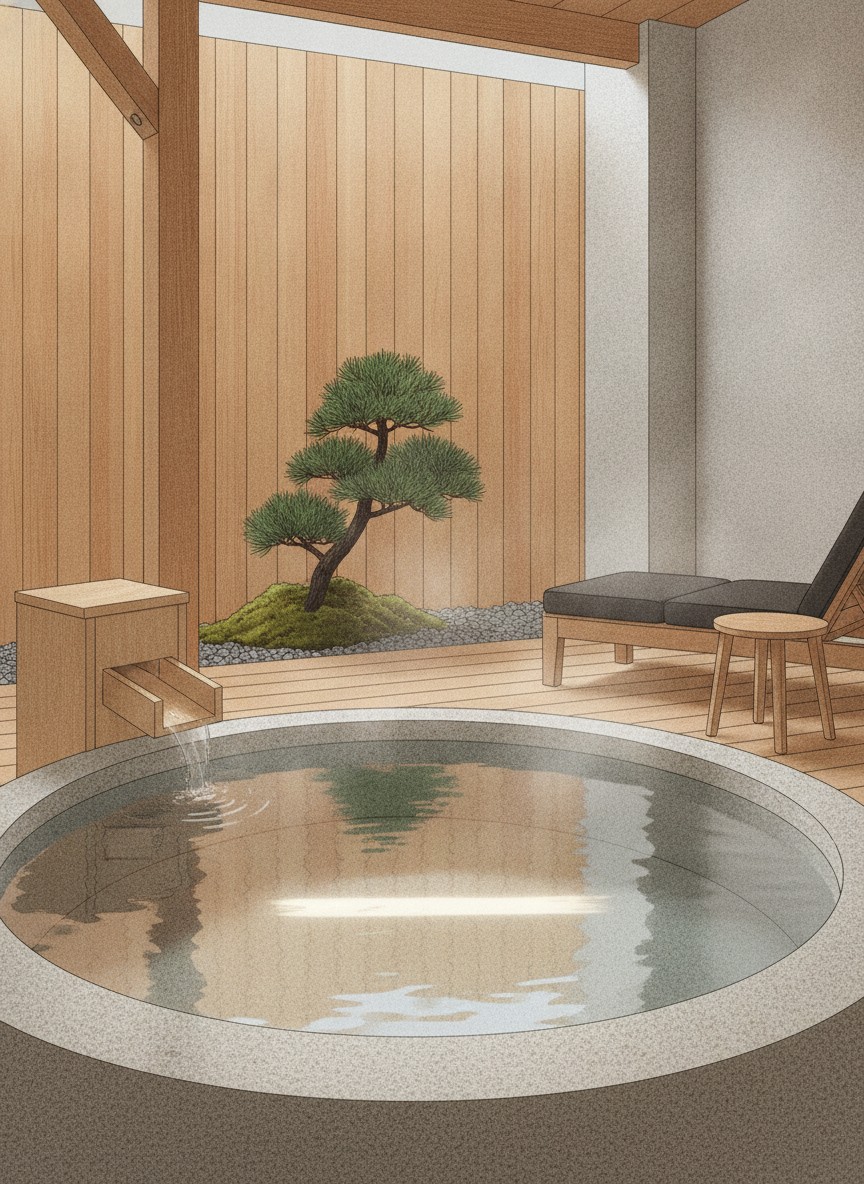 Illustration of Daichi-no-Irodori Kagetsutei in Rendaiji, up the Inozawa river from Shimoda