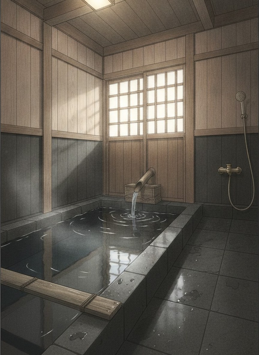 Illustration of Kanaya Ryokan in Kochi, on the Kawachi spring about three kilometers up the Inozawa river