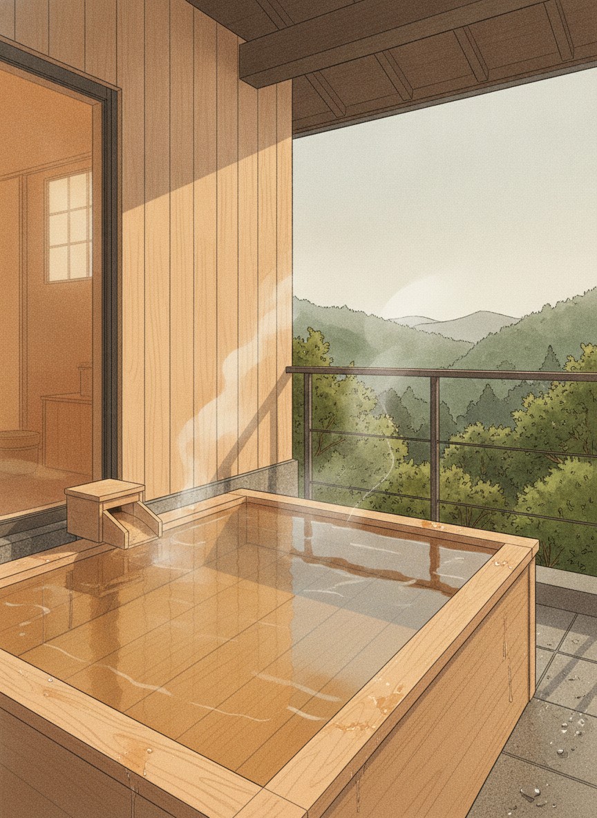Illustration of Kannon Onsen in Yokokawa, in the hills west of Shimoda