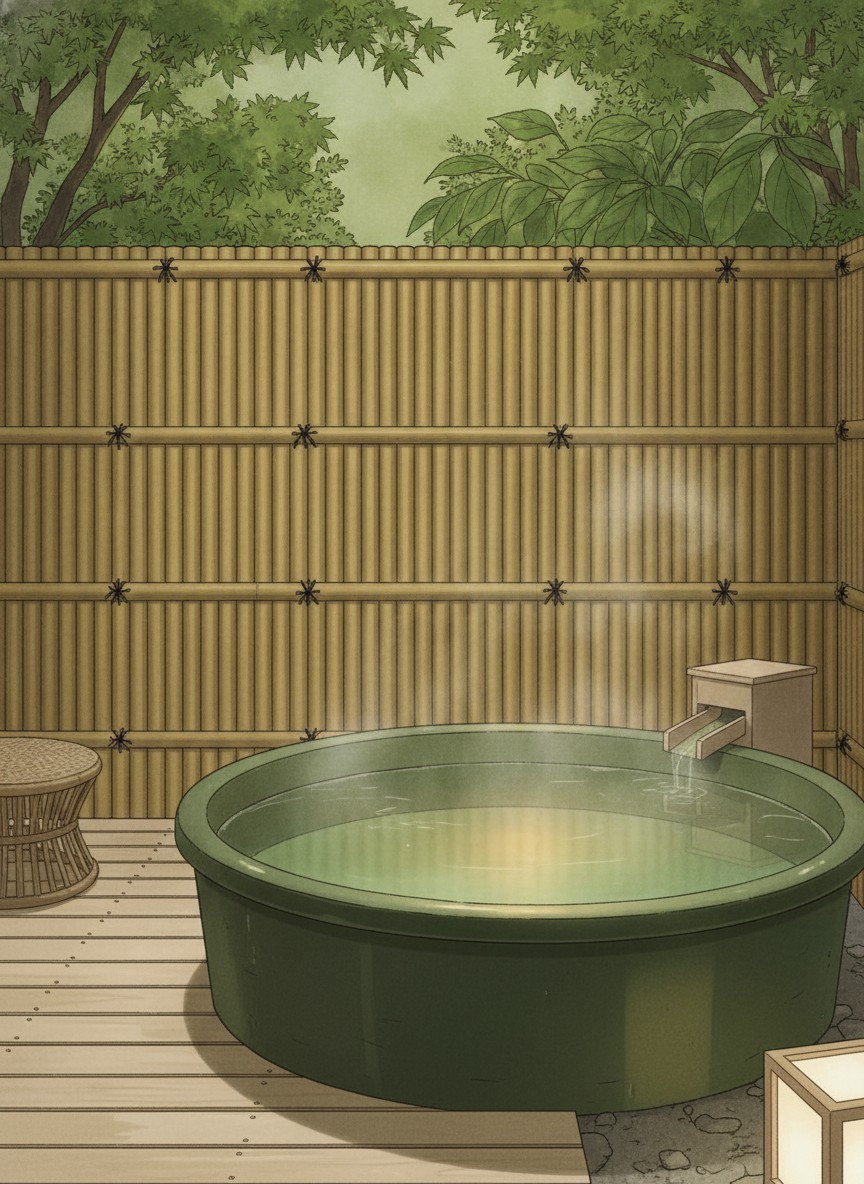 Illustration of Satoyama-no-Bettei Shimoda Central Hotel in Aitama Onsen, a single inn in the hills north of Shimoda