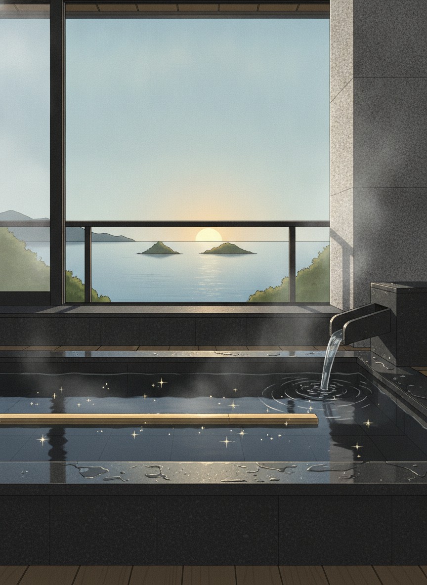 Illustration of Shimoda Juraku Hotel in Kakizaki, on the east side of Shimoda harbor