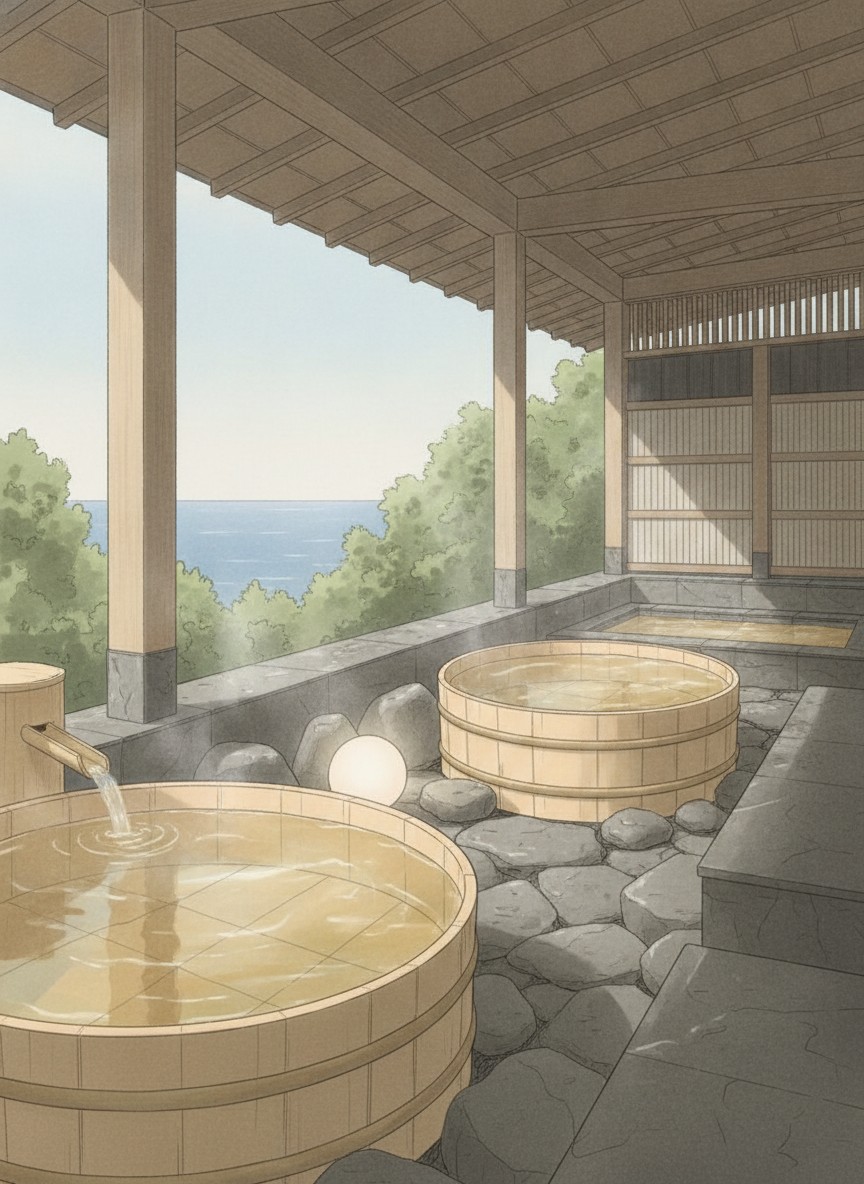 Illustration of Shimoda View Hotel in Sotoura, on the headland above Sotoura beach