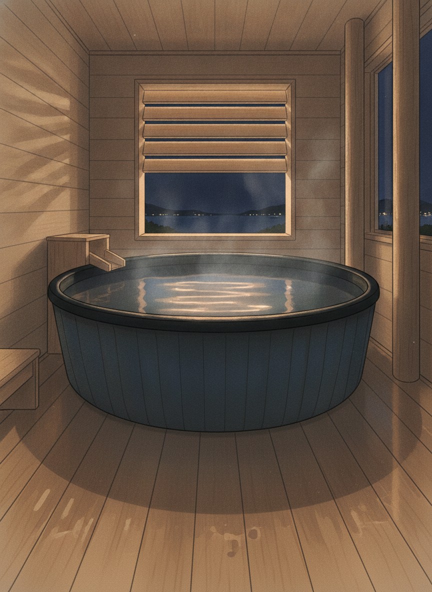 Illustration of Bay Resort Hotel Shodoshima in Furue, on the bay above Sakate port on the east coast