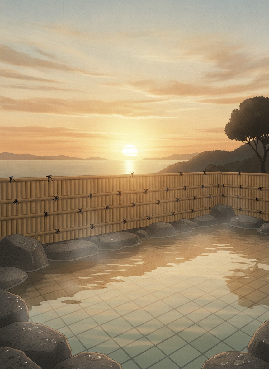 Illustration of Olivean Shodoshima Yuhigaoka Hotel in Yakatazaki, on the ridge above the west coast of the Tonosho side