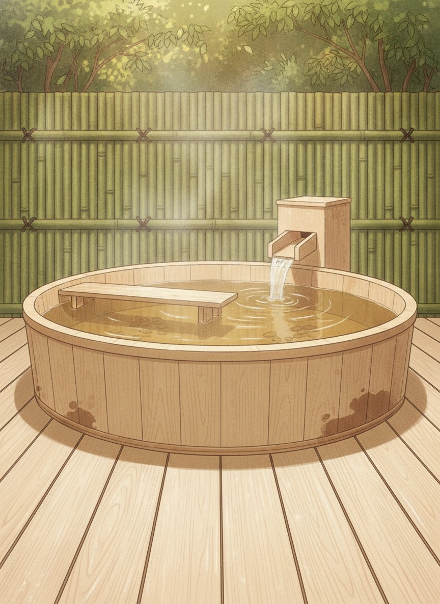 Illustration of Yukairo Kikuya in Shuzenji, on the Katsura river in the middle of the old town