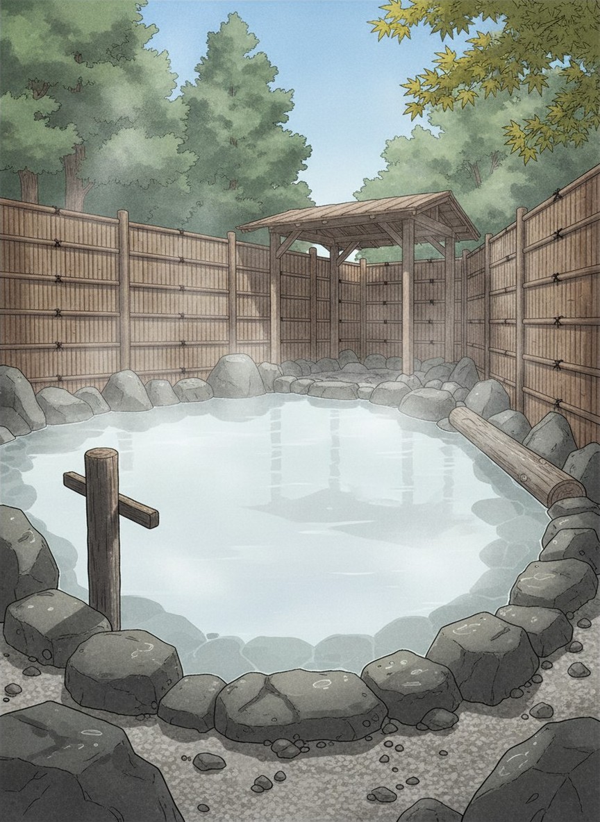 Illustration of Adachiya in Takayu Onsen, beside the Attaka-yu bathhouse