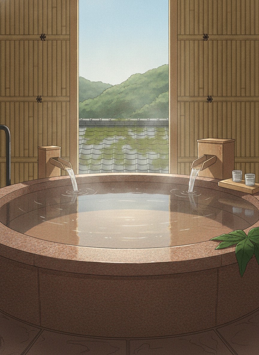 Illustration of Kasuien Minami in Tamatsukuri, the hillside above the west bank
