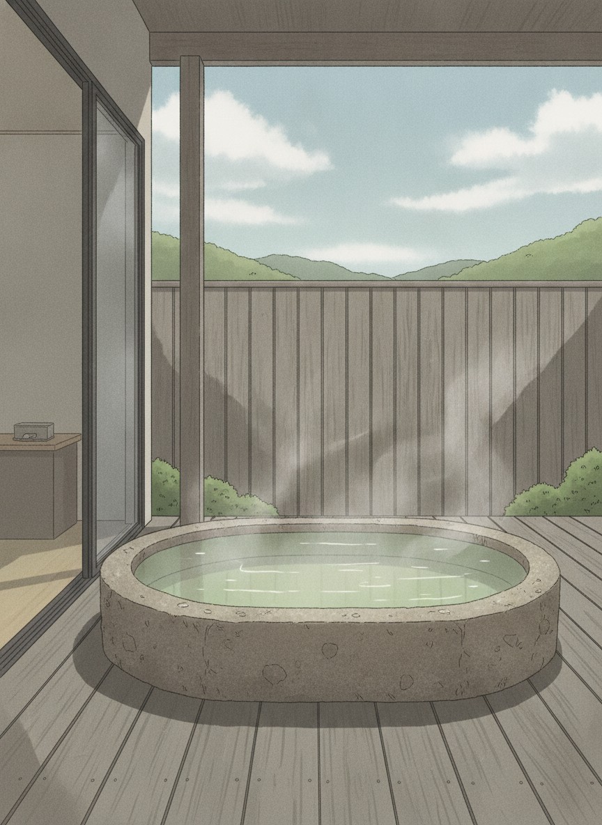 Illustration of Matsunoyu in Tamatsukuri, mid-street on the west bank