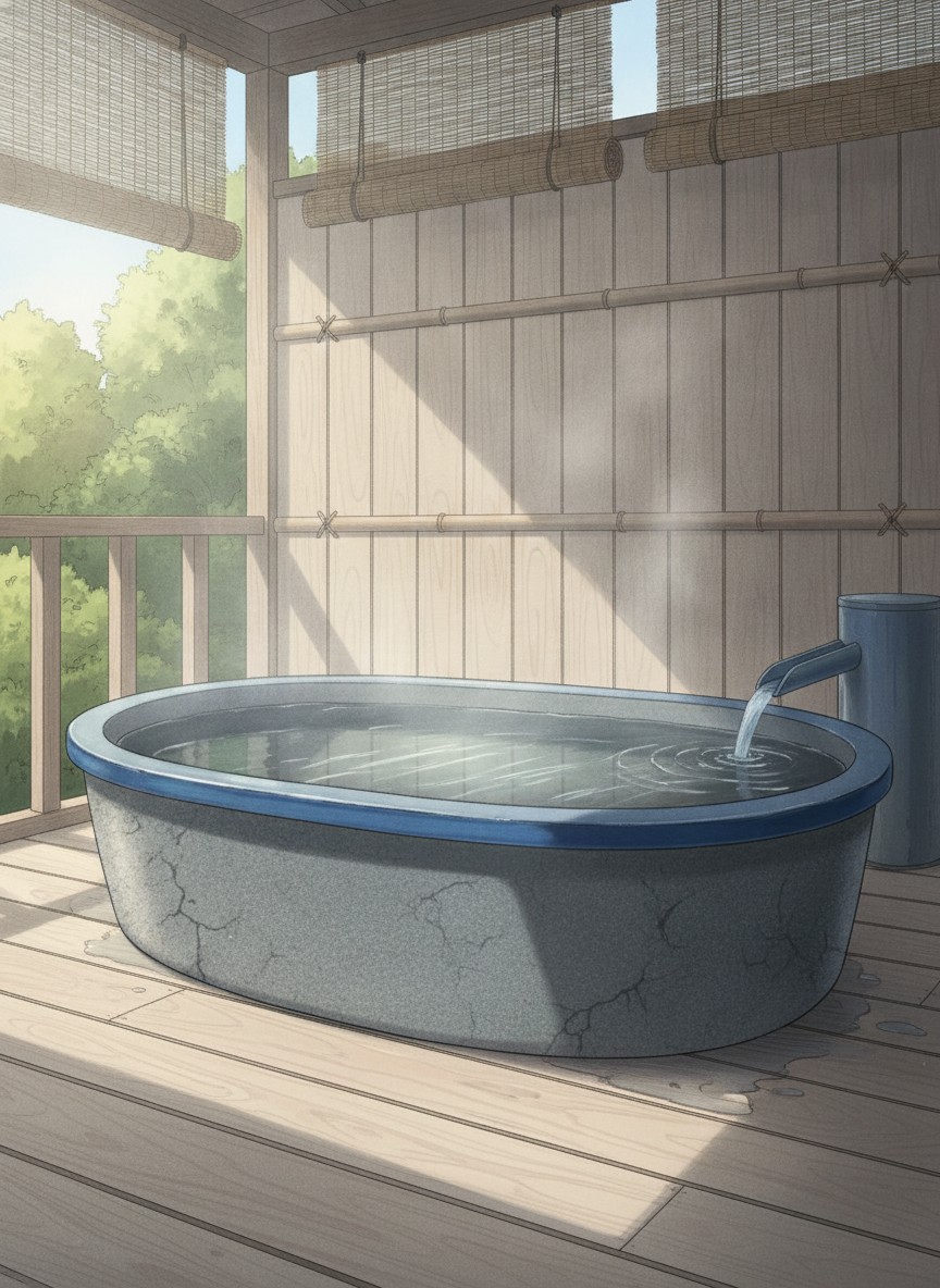 Illustration of Yu no Ka Matsunoyu in Kamata-honcho, on the Tendo Onsen inn street