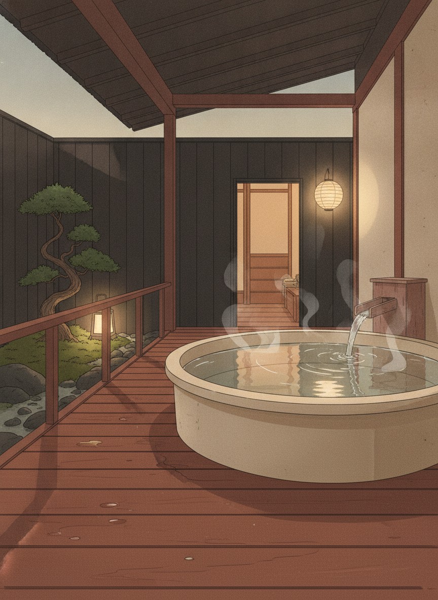 Illustration of Hohoemi no Sorayubune Tsuruya in Kamata-honcho, in the middle of the Tendo Onsen inn street