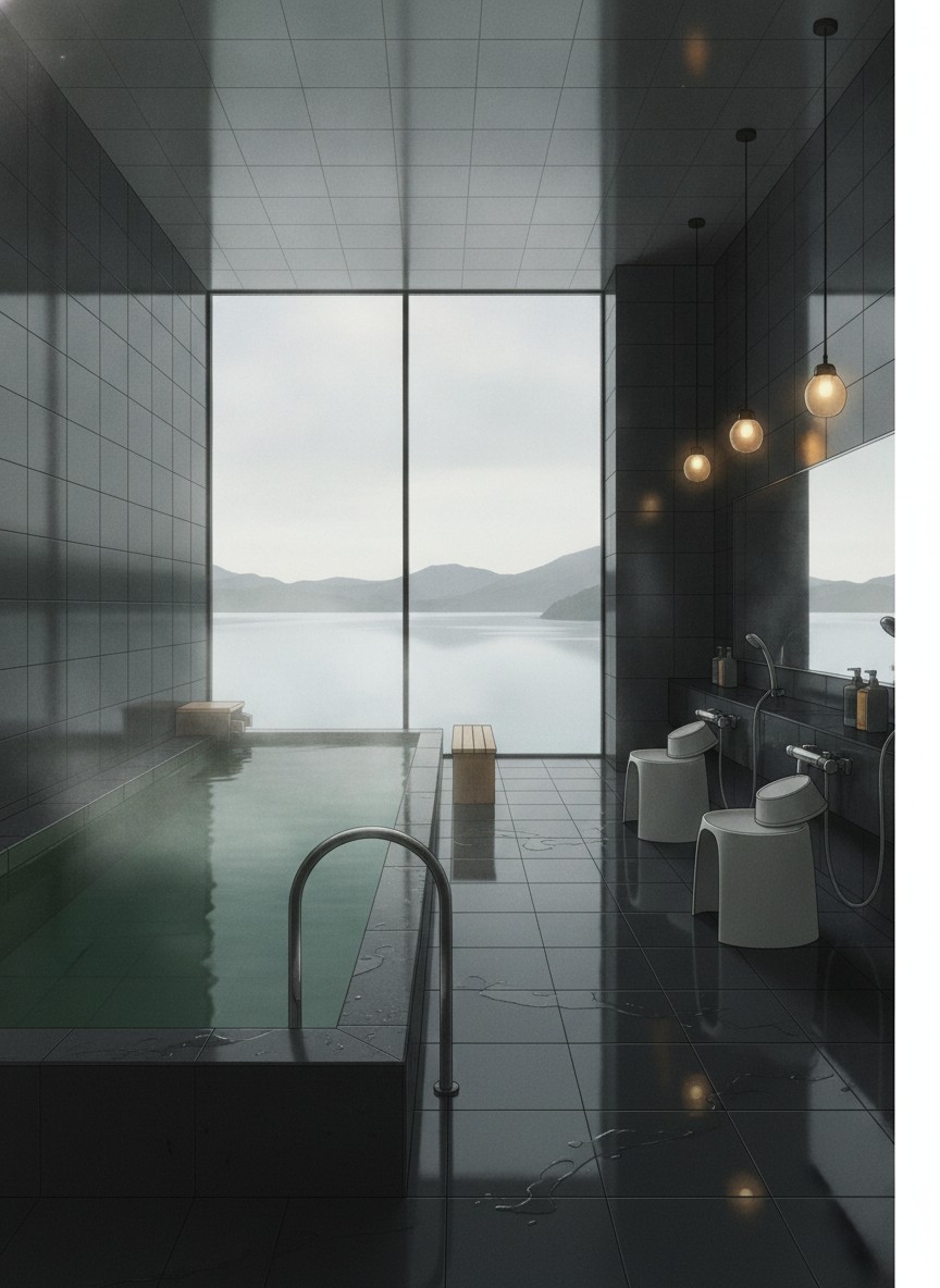 Illustration of The Lake View TOYA Nonokaze Resort in Toyako Onsen, the north end of the lakeside strip