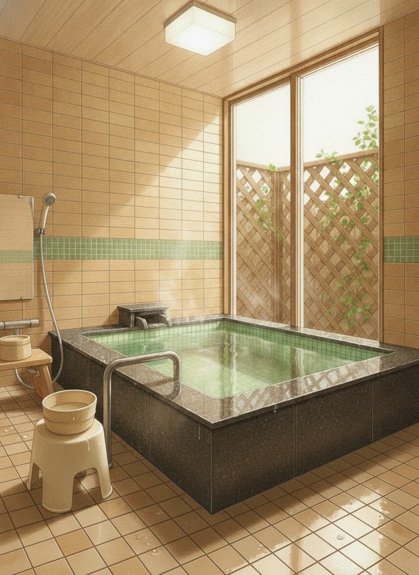 Illustration of Amaharashi Onsen Isohanabi in Ota, on the bluff above Amaharashi beach on the Takaoka coast, 20 minutes on foot or 5 by car from Amaharashi Station