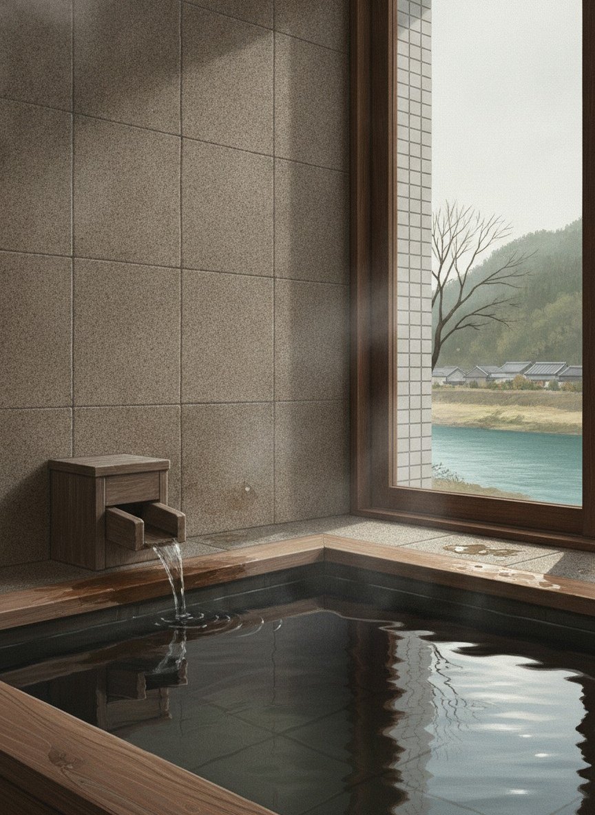 Illustration of River Retreat Garaku in Kasuga, on the Jinzu gorge south of the city, 20 minutes from the Toyama interchange and a shuttle ride from Toyama Station