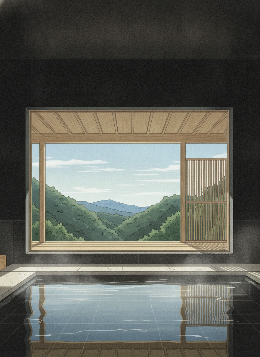 Illustration of Bessou Kakei in Tsunagi, Kamino, on a hilltop about 1 km west of the Tsunagi Onsen inns