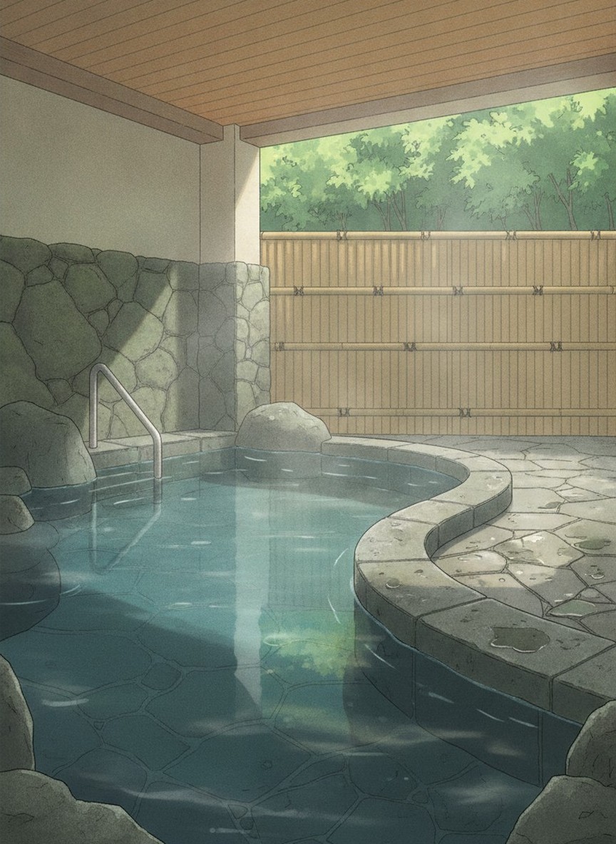 Illustration of Morioka Tsunagi Onsen Shikitei in Tsunagi Onsen, Yunotate, on the hillside above the bus stop