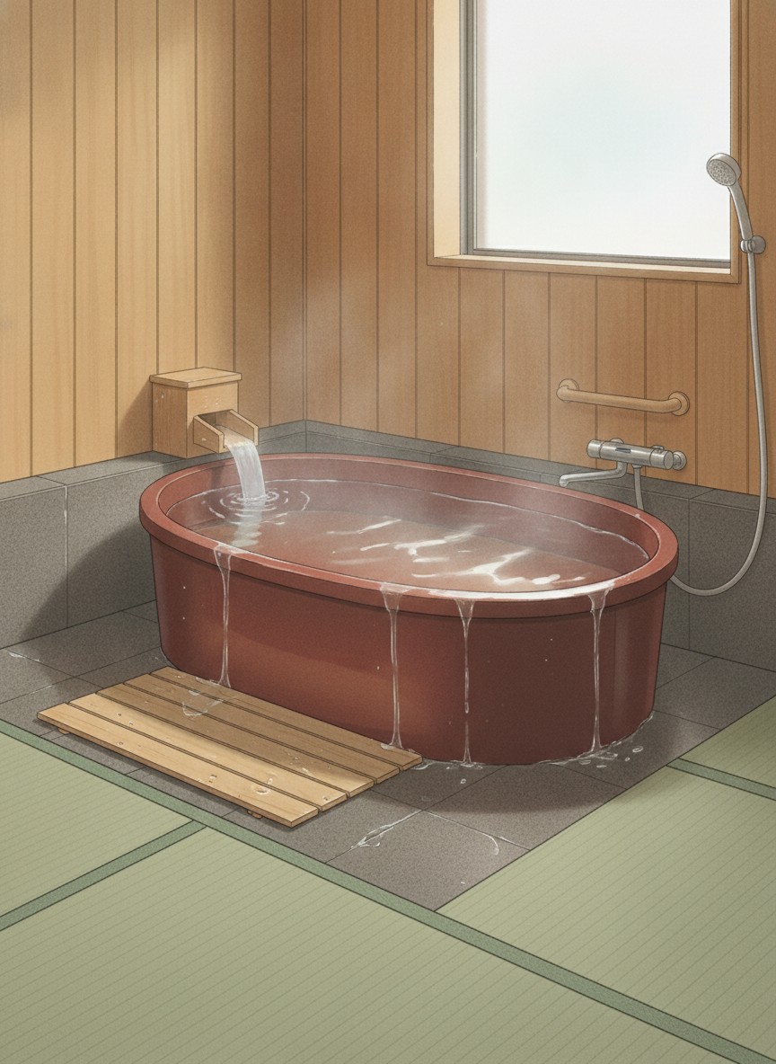 Illustration of Tabisomeya Yamaichi in Tsunagi Onsen, Tateichi, across from the bus stop