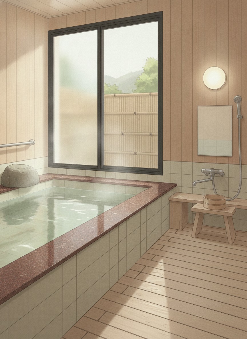 Illustration of Ooedo Onsen Monogatari Unazuki Grand Hotel in Unazuki Onsen, by the stations and the hot-spring fountain