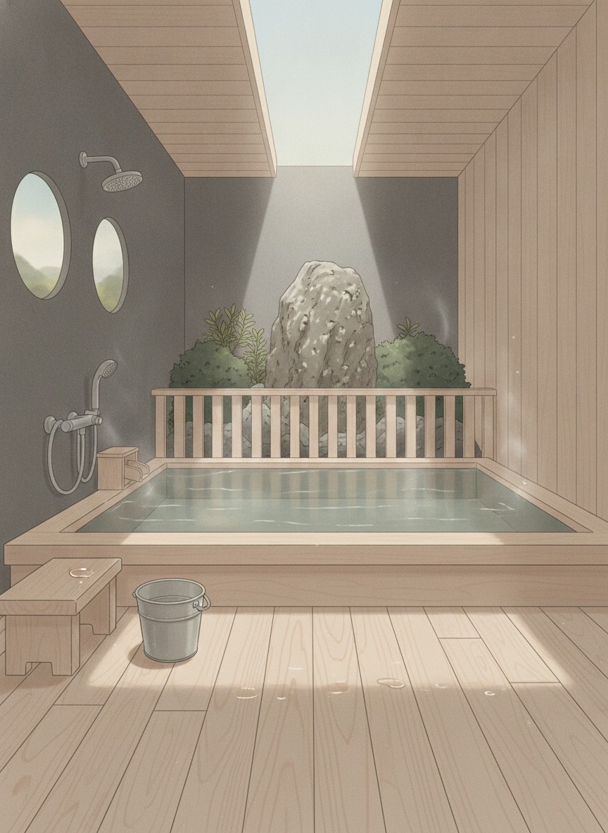 Illustration of Fukutokuya Ryokan in Kitahonmachi, Obama Onsen, a five-minute walk from Obama Bus Terminal