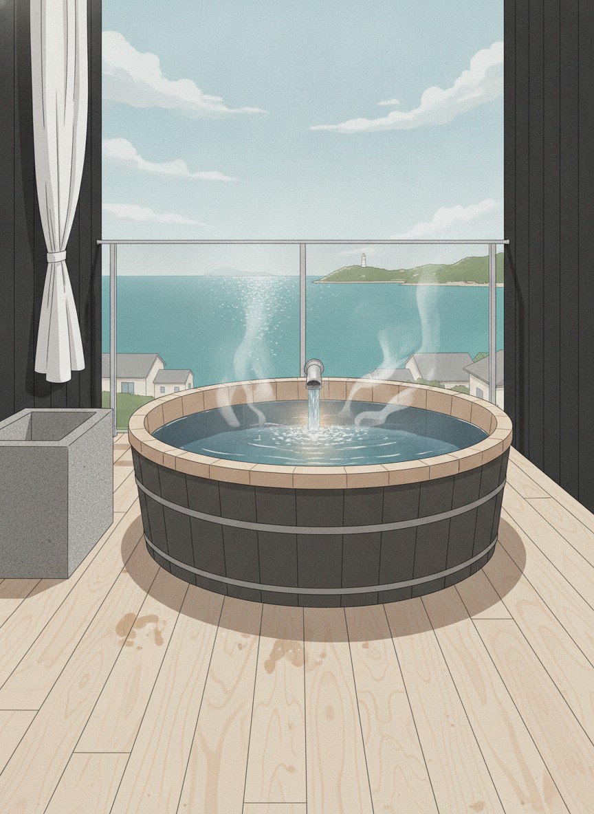Illustration of Ryokan Yunoka in Kitahonmachi, Obama Onsen, a minute from the Nishi-Tozanguchi bus stop