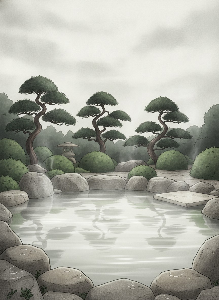 Illustration of Unzen Sky Hotel in Unzen Onsen, a minute's walk from the Jigoku and the Onsen shrine