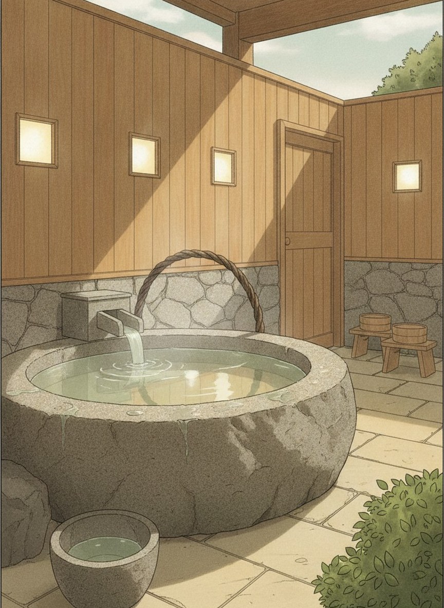 Illustration of Oyado Kujaku in Iwayagawachi, south of the onsen street