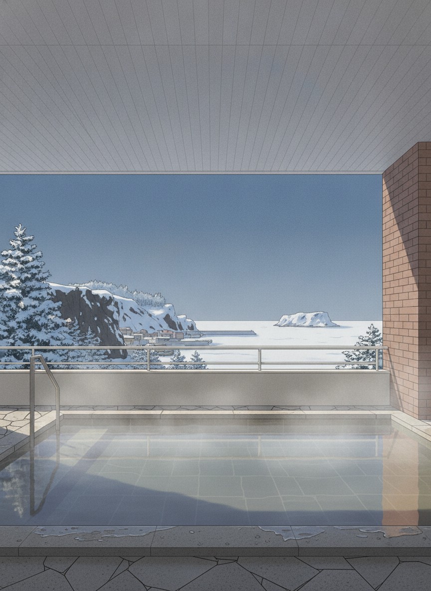 Illustration of Rembrandt Resort Shiretoko in Utoro Higashi, on the bluff above the harbor